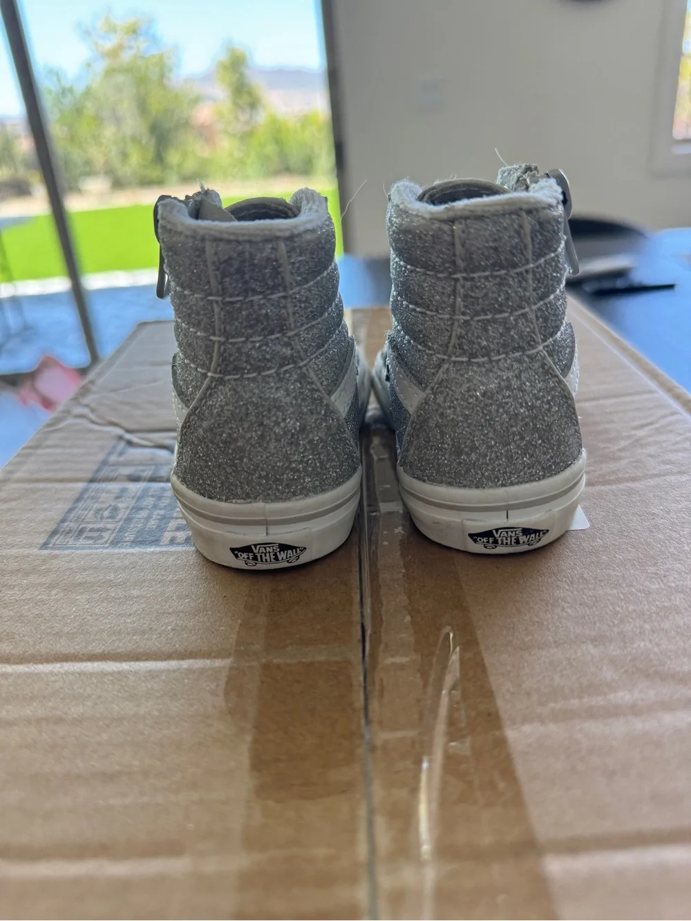 Vans Kids' Glitter High-Top Sneakers in Silver with White Stripe